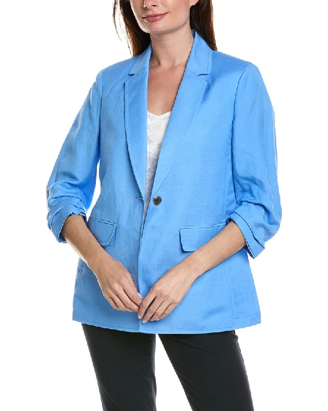 Anne Klein One-Button Linen-Blend Jacket Fleece Jacket Down Jacket Feather Jacket