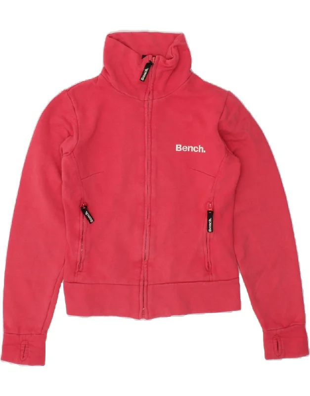 BENCH Womens Crop Tracksuit Top Jacket UK 10 Small Pink Cardigan Sweater Pullover