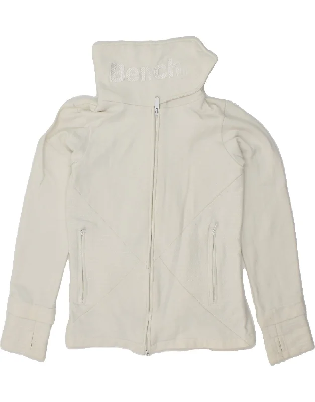 BENCH Womens Graphic Tracksuit Top Jacket UK 12 Medium White Cotton Fleece Fabric Down Fabric Feather Fabric BENCH Womens Graphic Tracksuit Top Jacket UK 12 Medium White Cotton Fleece Fabric Down Fabric Feather Fabric