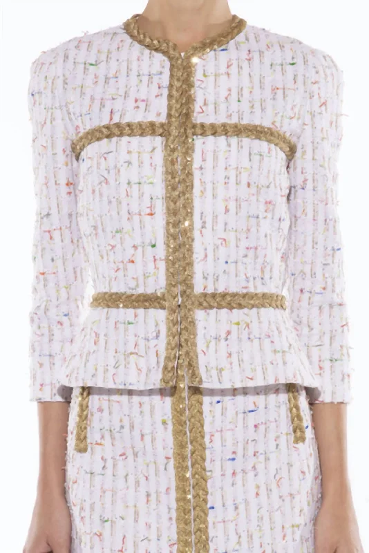 Boucle Jacket In White Tiered Jacket Buttoned Jacket Zippered Jacket