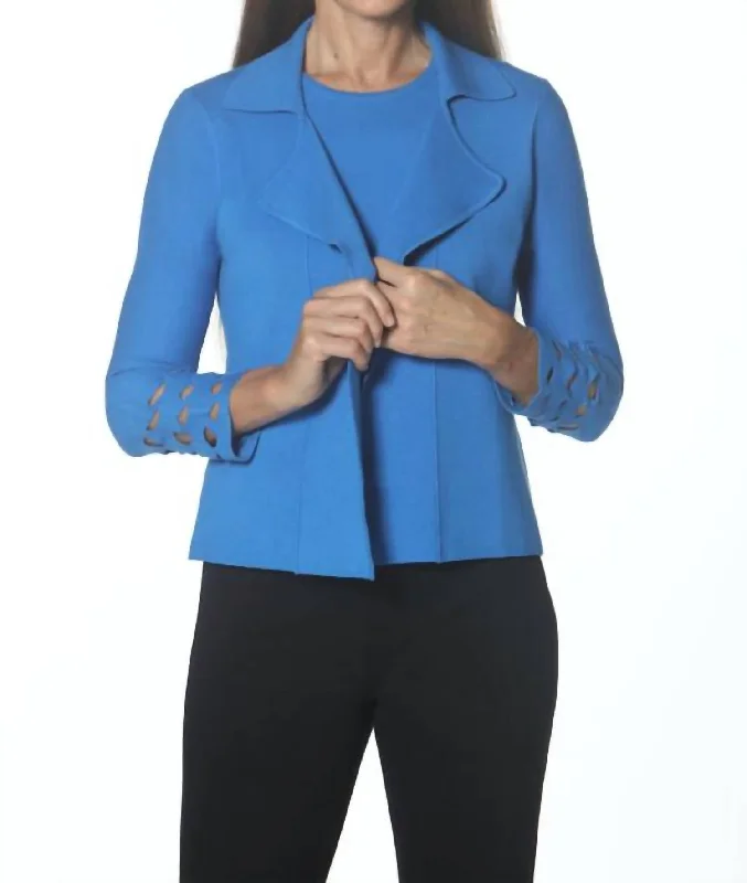 Cutwork Cuff Jacket In Marine Blue Tailored Jacket Straight Jacket A-Line Jacket