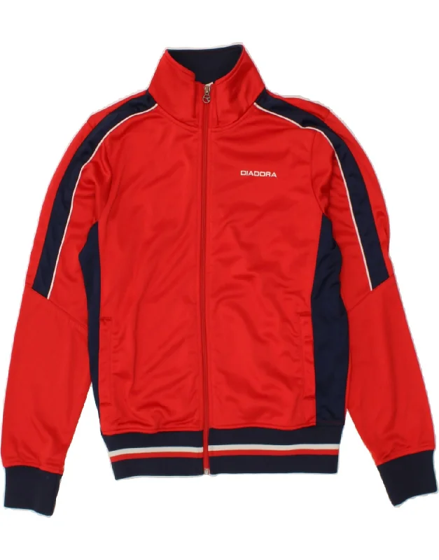 DIADORA Womens Tracksuit Top Jacket UK 14 Medium Red Colourblock Polyester Denim Fabric Leather Fabric Suede Fabric DIADORA Womens Tracksuit Top Jacket UK 14 Medium Red Colourblock Polyester Denim Fabric Leather Fabric Suede Fabric