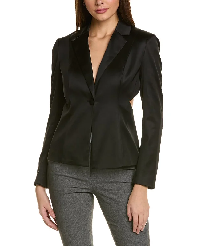 Donna Karan Cutout Tux Jacket Denim Jacket Leather Jacket Suede Jacket