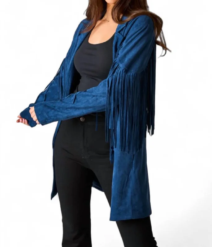 Dutton Fringe Suede Jacket In Navy Nylon Jacket Polyester Jacket Spandex Jacket