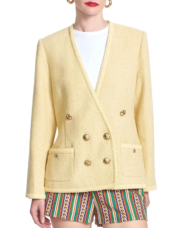 Evelyn Tweed Jacket In Bamboo A-Line Jacket Boat Neck Shawl Collar
