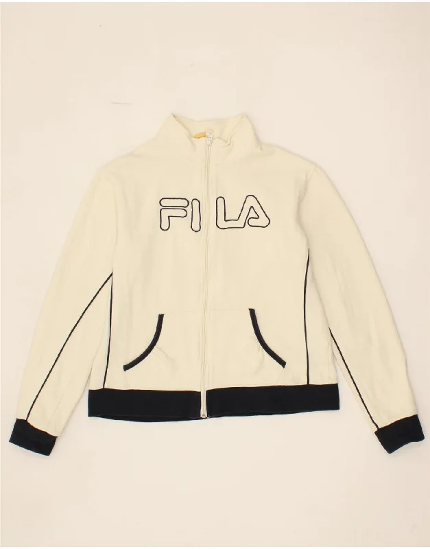 FILA Womens Graphic Tracksuit Top Jacket UK 16 Large Off White Colourblock Knit Fabric Woven Fabric Fleece Fabric FILA Womens Graphic Tracksuit Top Jacket UK 16 Large Off White Colourblock Knit Fabric Woven Fabric Fleece Fabric
