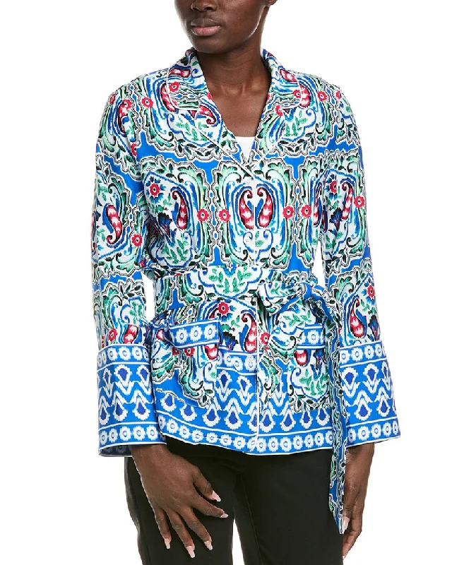 Gracia Colorful Abstract Print Waist Tie Jacket Notch Collar Peter Pan Collar Cowl Neck Gracia Colorful Abstract Print Waist Tie Jacket Notch Collar Peter Pan Collar Cowl Neck