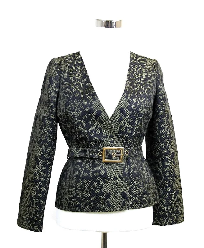 Gucci Women's  Cotton Silk Acrylic Print Belt Runway Blazer Jacket Tailored Jacket Straight Jacket A-Line Jacket
