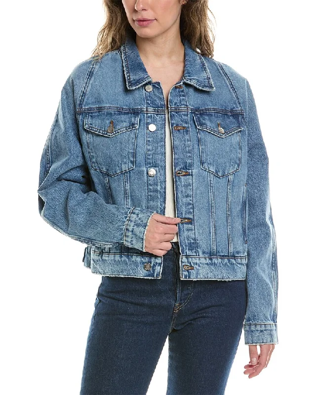 HUDSON Jeans Raglan Denim Jacket One-Shoulder Jacket Off-the-Shoulder Jacket Asymmetrical Jacket HUDSON Jeans Raglan Denim Jacket One-Shoulder Jacket Off-the-Shoulder Jacket Asymmetrical Jacket
