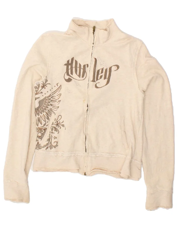 HURLEY Womens Graphic Crop Tracksuit Top Jacket UK 14 Medium Beige Cotton Rayon Jacket Velvet Jacket Corduroy Jacket HURLEY Womens Graphic Crop Tracksuit Top Jacket UK 14 Medium Beige Cotton Rayon Jacket Velvet Jacket Corduroy Jacket