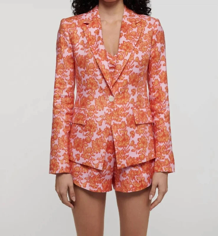 Irina Single Breasted Jacket In Orange/rose Appliqued Jacket Beaded Jacket Sequined Jacket Irina Single Breasted Jacket In Orange/rose Appliqued Jacket Beaded Jacket Sequined Jacket