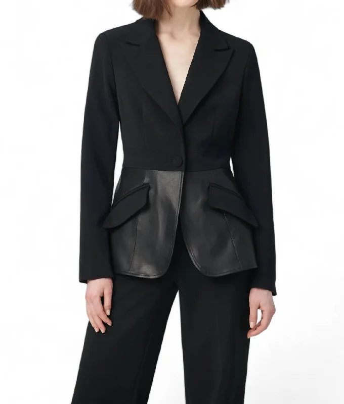 Jacket With Leather Basque In Black W/ Leather Hooded Jacket Caped Jacket Shawl Collar Jacket Jacket With Leather Basque In Black W/ Leather Hooded Jacket Caped Jacket Shawl Collar Jacket