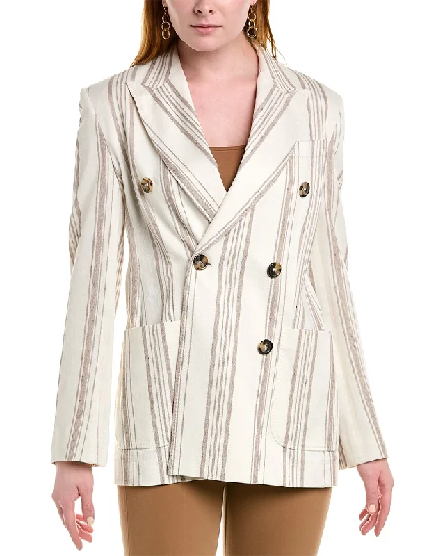 Max Mara Alloro Linen-Blend Jacket Denim Fabric Leather Fabric Suede Fabric