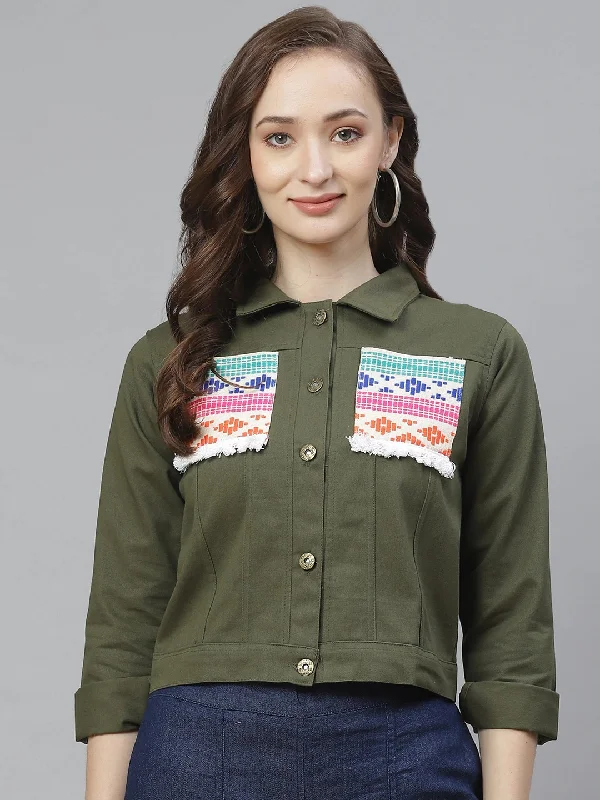 Women'S Olive Green Solid Lightweight Denim Jacket Lace Jacket Ribbed Jacket Sequined Jacket Women'S Olive Green Solid Lightweight Denim Jacket Lace Jacket Ribbed Jacket Sequined Jacket