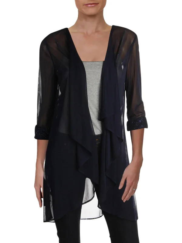 Petites Womens Mesh Sheer Topper Jacket Jersey Jacket Tulle Jacket Batik Jacket