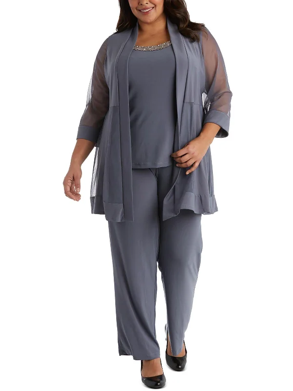 Plus Womens 2PC Jacket Pant Suit Zippered Jacket Buttoned Jacket Snapped Jacket