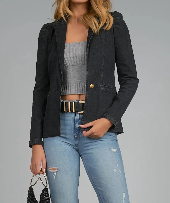 Puff Sleeve Blazer Jacket In Black Vintage Wash Knit Jacket Woven Jacket Fleece Jacket Puff Sleeve Blazer Jacket In Black Vintage Wash Knit Jacket Woven Jacket Fleece Jacket