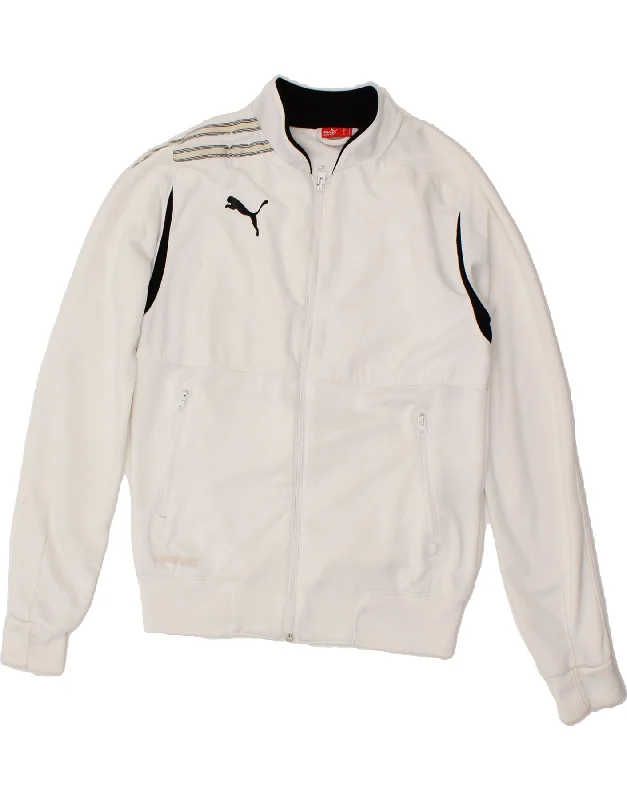 PUMA Womens Graphic Tracksuit Top Jacket UK 10 Small White Colourblock Zip Front Button Front Snap Front PUMA Womens Graphic Tracksuit Top Jacket UK 10 Small White Colourblock Zip Front Button Front Snap Front