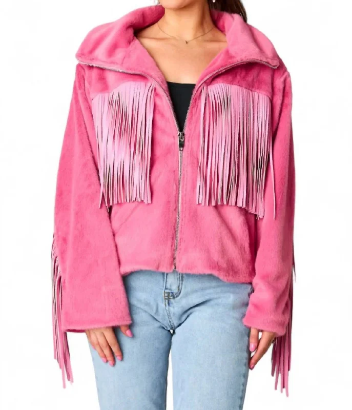 Skylar Fringe Faux Fur Jacket In Hot Pink Chenille Jacket Brocade Jacket Lace Jacket