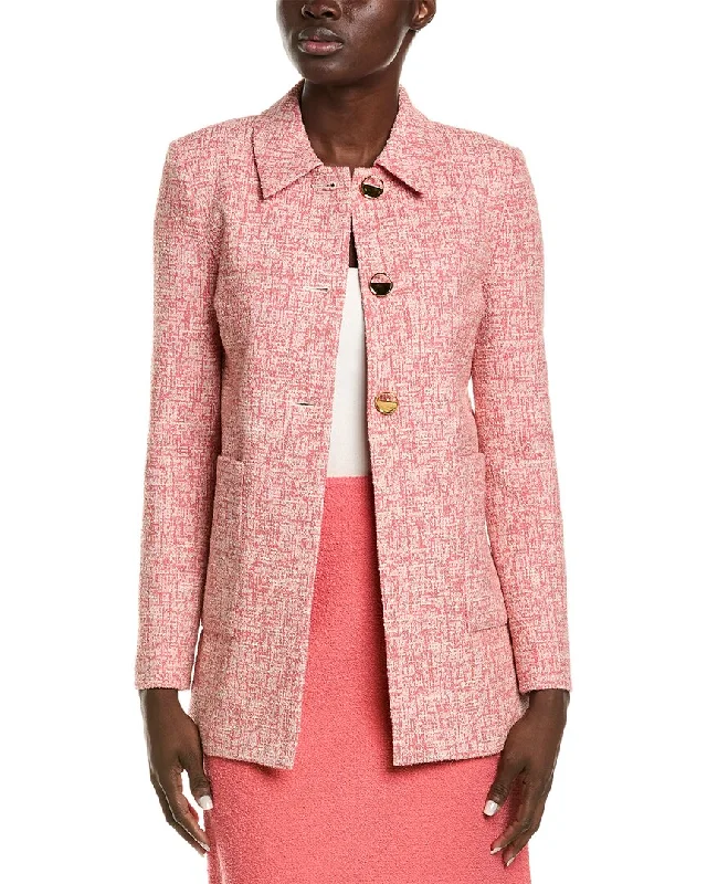 St. John Linen-Blend Jacket Appliqued Jacket Beaded Jacket Sequined Jacket