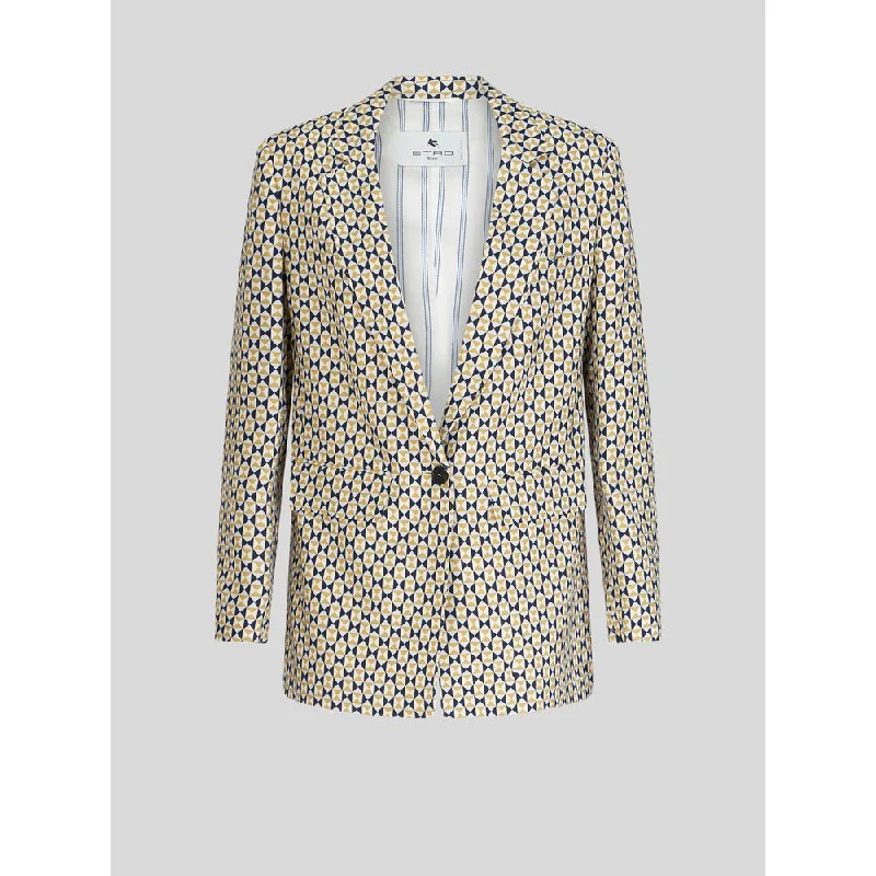 Tailored Jacket With Micro Geometric Patterns Zip Front Button Front Snap Front