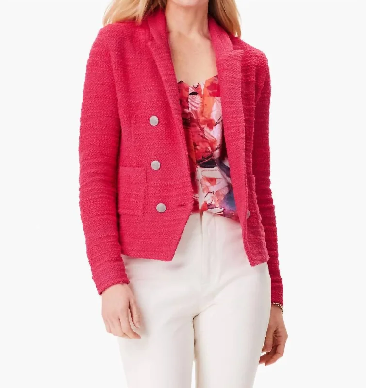 Textured Femme Knit Jacket In Bright Rose Stand-Up Collar Roll-Neck Collar Turtle Neck Textured Femme Knit Jacket In Bright Rose Stand-Up Collar Roll-Neck Collar Turtle Neck