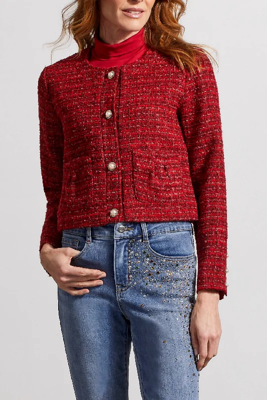 Tweed Jacket In Earth Red Ribbed Jacket Pleated Jacket Ruffled Jacket