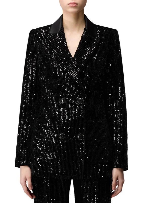 Velvet And Sequins Jacket In Black Zip Front Button Front Snap Front