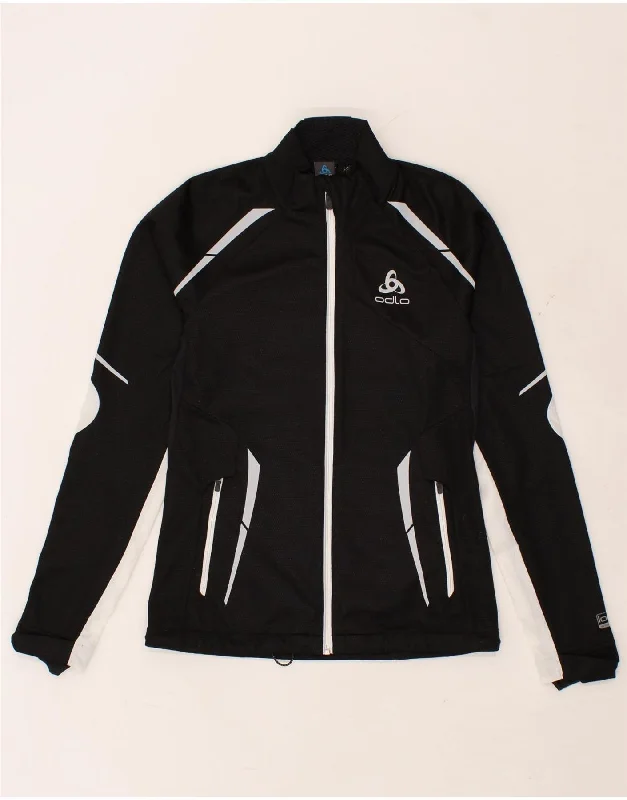 VINTAGE Womens Tracksuit Top Jacket UK 6 XS Black Colourblock Polyester Print Jacket Jacquard Jacket Embroidered Jacket VINTAGE Womens Tracksuit Top Jacket UK 6 XS Black Colourblock Polyester Print Jacket Jacquard Jacket Embroidered Jacket