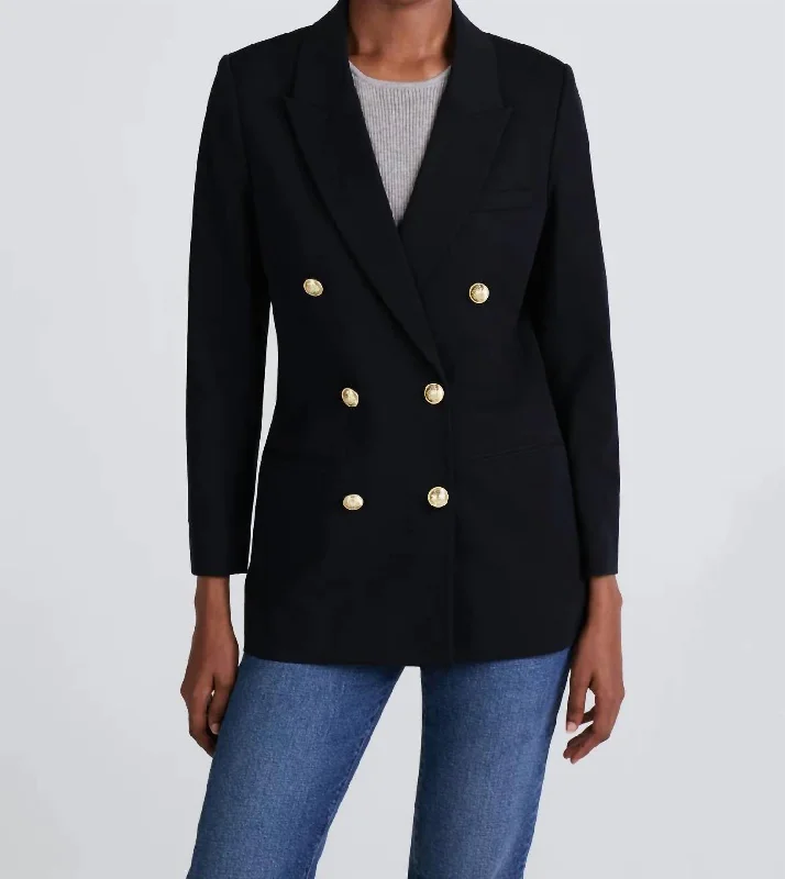Walter Double Breasted Jacket In Midnight Knit Jacket Woven Jacket Fleece Jacket