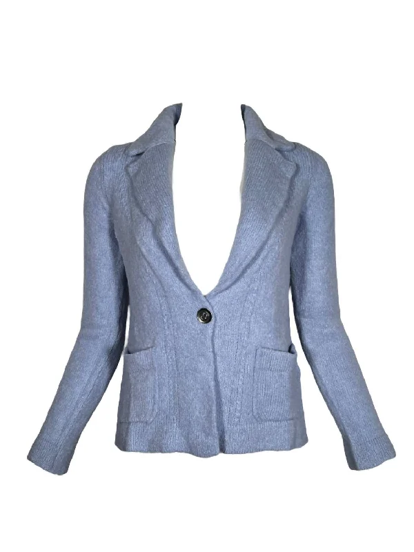 Women Eco Sweater Jacket In Light Blue Tailored Jacket Straight Jacket A-Line Jacket