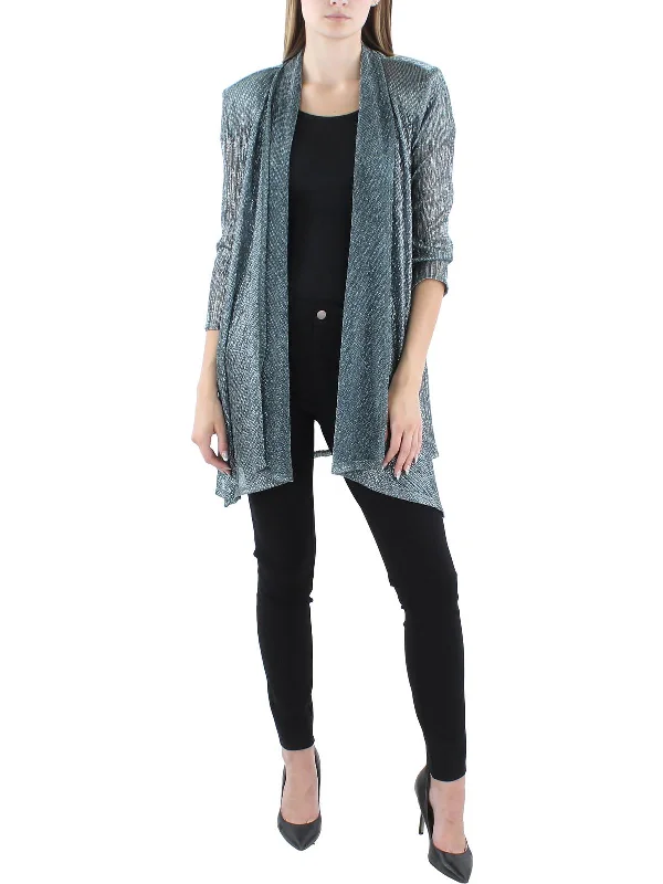 Womens Crinkled Metallic Topper Jacket Welt Pockets Slit Pockets Flap Pockets