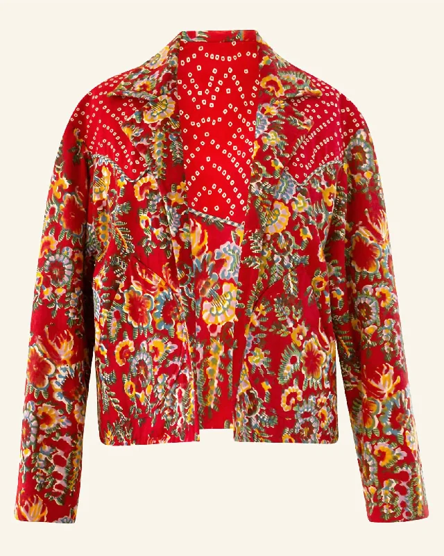 Women's Dune Rosemary Print Jacket In Red Denim Jacket Leather Jacket Suede Jacket