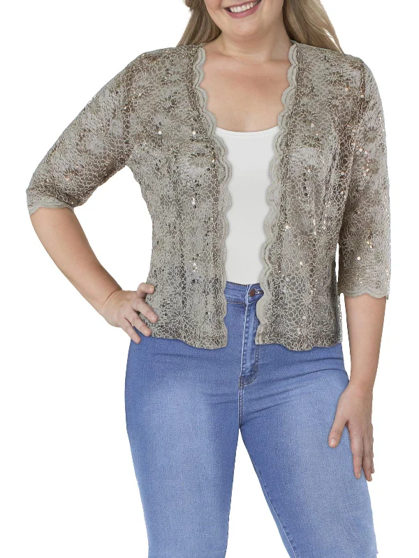 Womens Lace 3/4 Sleeves Topper Jacket Wool Jacket Cashmere Jacket Tweed Jacket