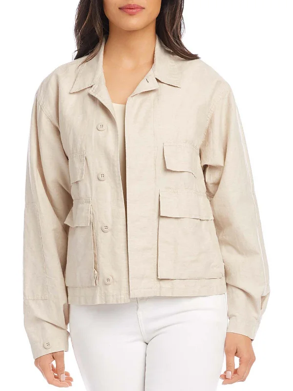 Womens Linen Blend Cargo Jacket Striped Jacket Polka Dot Jacket Floral Jacket
