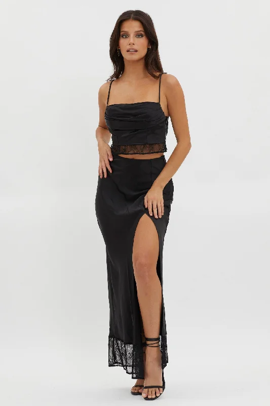 For The Moment Lace Trim Maxi Skirt Black