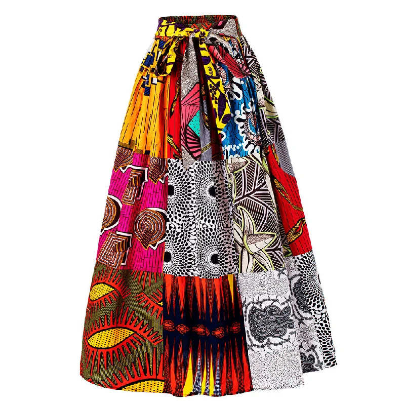 High Quality African Print Long Skirt 100% Cotton Mix Wax Maxi Elastic Waist African Clothing For Women Skirt