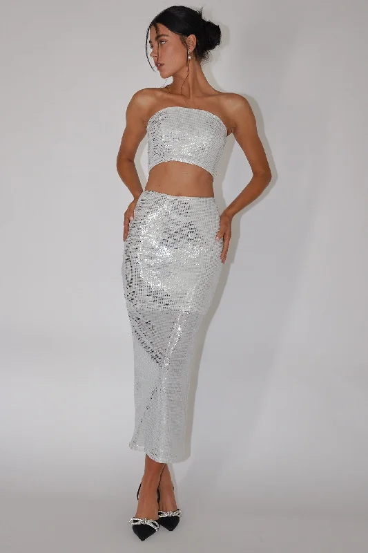 It Girls Sequin Maxi Skirt Silver