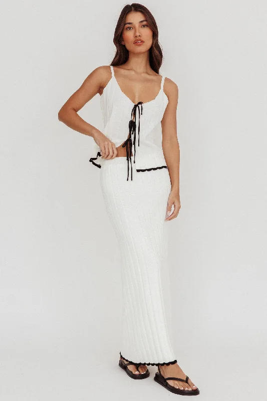 Liloh Contrast Trim Ribbed Maxi Skirt White