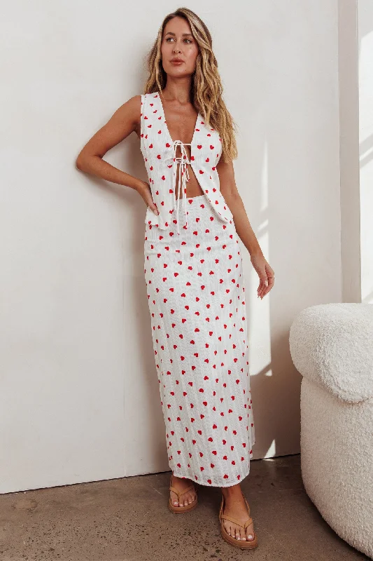 Meet Me There Maxi Skirt Hearts White