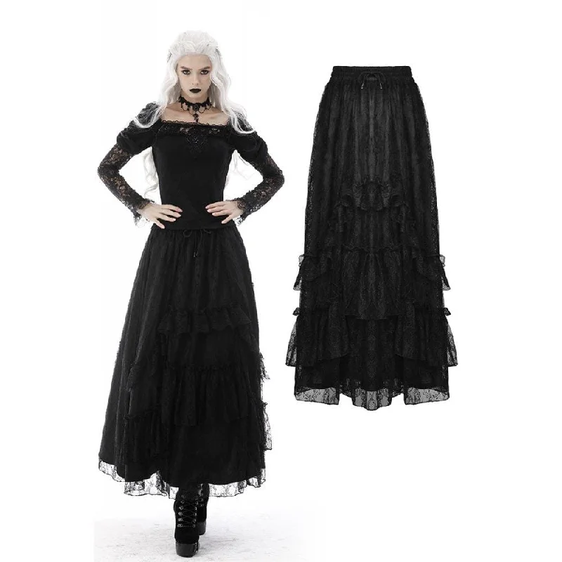 Women's Gothic Ruffled Layered Lace Long Skirt