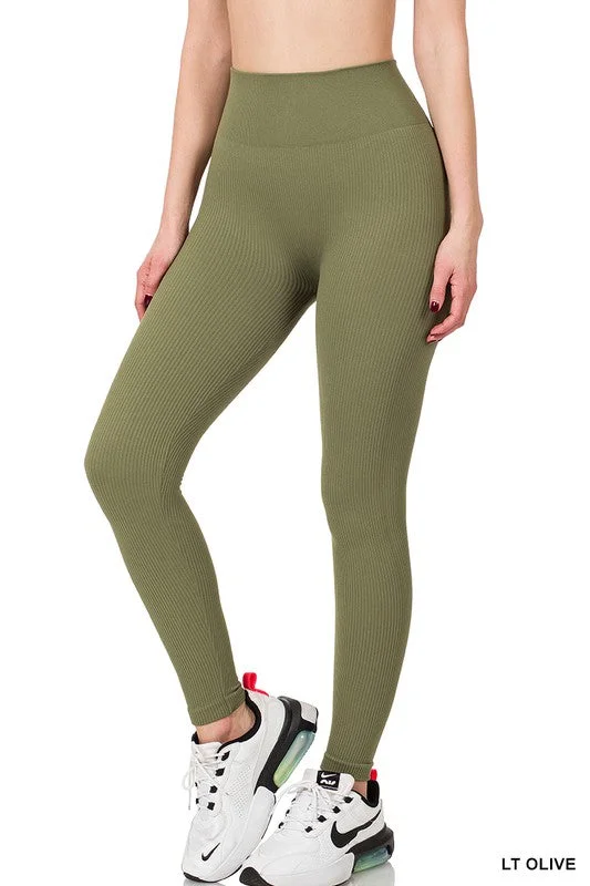 Ribbed Seamless High Waisted Full-Length Leggings