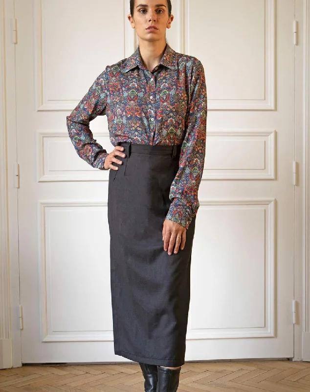 Zenas Midi Wool Skirt Noir spandex blend skirt