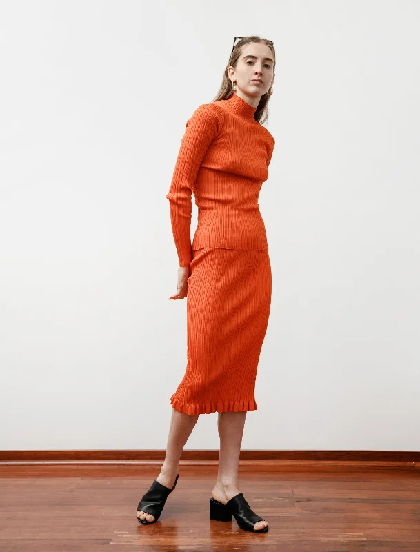 Irregular Rib Cotton Skirt Poppy Red belted skirt waist