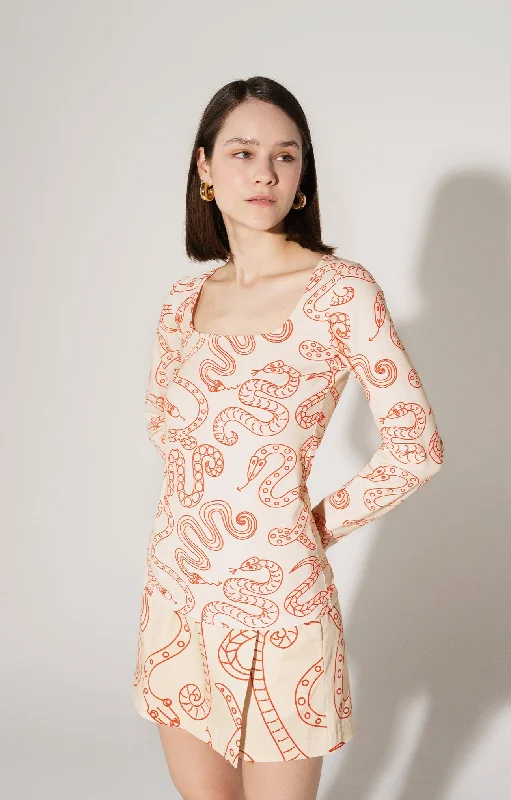 Alfold Skirt Snakes Beige leather skirt modern