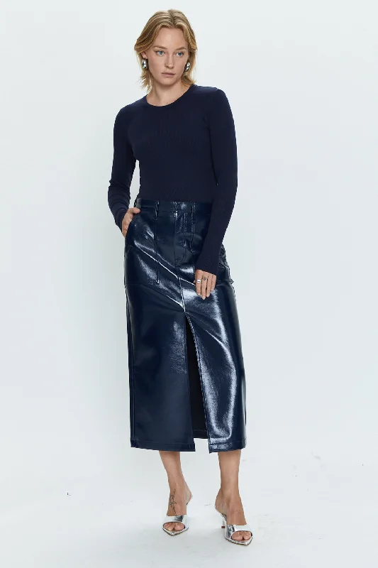 Alice Utility Midi Skirt - Navy Vinyl athletic skirt fit