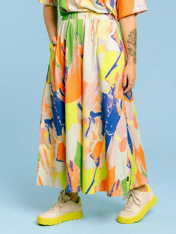 Alison Skirt Wisdom Green Yellow/Orange linen skirt relaxed