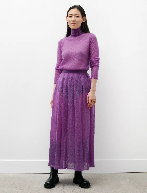 Kid Mohair Sheer Knit Pleated Skirt Purple cashmere skirt soft
