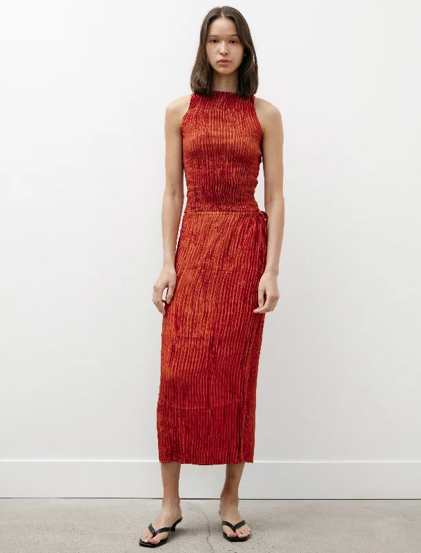 Plissé Silk Skirt Mahogany tiered skirt playful