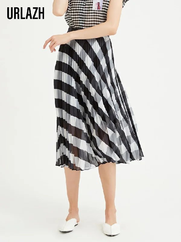 Black And White Check Pleated Half Skirt wool skirt thick